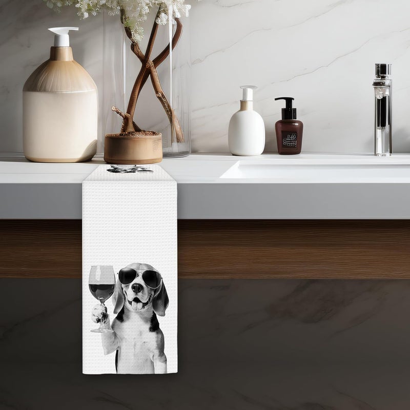 FIicy Beagle Gifts Wine Kitchen Towels, Gifts for Beagle Dog Wine Lovers Decorative Hand Dish Tea Towel for Kitchen Home Bar, Funny BeagleDog Owners Home Bar Decor(16x24In) - Image 5